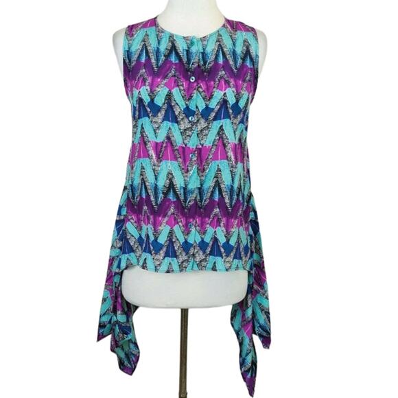 See by Chloe designer geometric print multi color silk sleeveless tunic top sz 2 - Picture 6 of 6